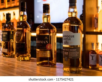 DUBLIN, IRELAND - AUGUST 22, 2018: The Dublin Whiskey Museum Explains History Of Irish Whiskey And Invites To Taste A Few Of Them