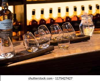 DUBLIN, IRELAND - AUGUST 22, 2018: The Dublin Whiskey Museum Explains History Of Irish Whiskey And Invites To Taste A Few Of Them