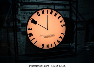 Dublin, Ireland - August 30, 2017. Giant Wall Clock Of Guinness Storehouse