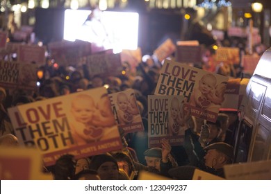 DUBLIN, IRELAND - DEC 4: 10,000 Pro Life Protesters Outside The Dail (Irish Sesat Of Government), Dec 4, 2012 In Dublin, Ireland