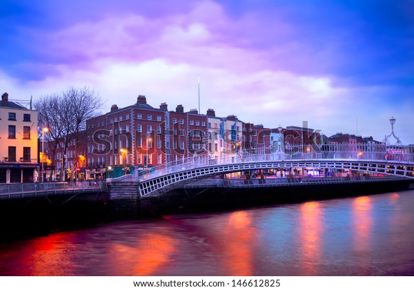 Dublin Ireland Dusk Waterfront Historic Hapenny Stock Photo 146612825 ...