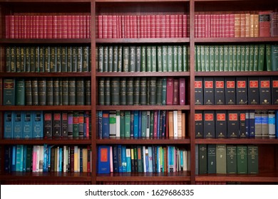 Dublin, Ireland - January 30, 2018: A Bookshelf Containing Volumes Of Books About Irish Law.