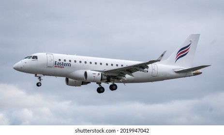 Dublin, Ireland - July 2021: Eastern Airways, Embraer Landing At Dublin Airport. 