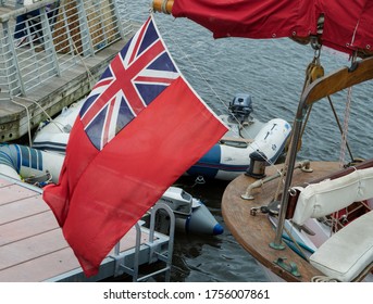 Dublin, Ireland - June 1 2014: British Ensign Flag Flying From A Ship Taking Part In Dublin Tall Ships Event