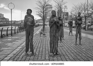 Dublin, Ireland - March 16, 2017. The Famine Memorial Sculpture By Rowan Gillespie. The Great Famine Was A Period Of Mass Starvation, Disease, And Emigration In Ireland. (Black&White)