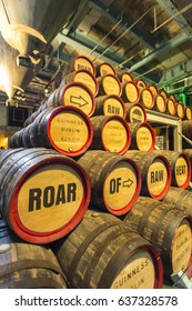 DUBLIN, IRELAND - MARCH 17, 2017 - Guinness Storehouse Brewery In Dublin, Ireland. Showcasing Different Stages Of Making The Guinness Beer.