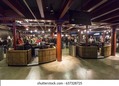 DUBLIN, IRELAND - MARCH 17, 2017 - Guinness Storehouse Brewery In Dublin, Ireland. Showcasing Different Stages Of Making The Guinness Beer.