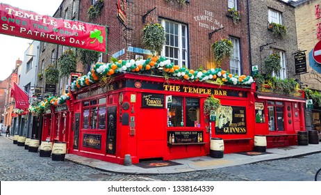 Dublin, Ireland March 17, 2018. Temple Bar – the most popular area of the city, and filled with a wide array of bars and restaurants.