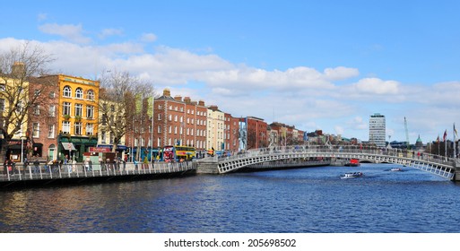 DUBLIN, IRELAND - MARCH 29, 2013: View Of Dublin Quays Along The River Liffey.