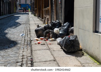 Dublin, Ireland - May 2021 : Lots Of Rubbish Left On The Streets Of Dublin Around Temple Bar District After A Long Sunny Weekend.