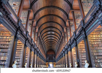 Dublin, Ireland - May 30, 2017: The Long Room in the Old Library at Trinity College Dublin.