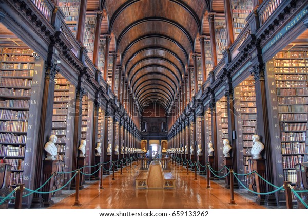 Dublin, Ireland - May 30, 2017: The Long\
Room in the Old Library at Trinity College\
Dublin.