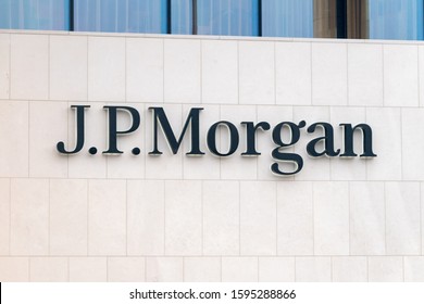 Dublin, Ireland - November 6, 2019: JP Morgan sign on the office building.