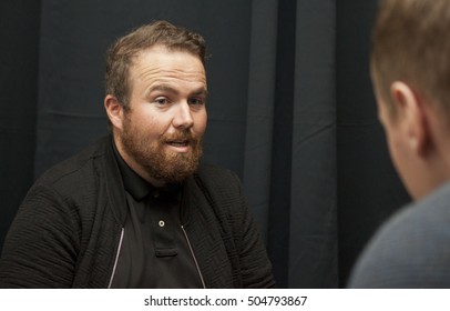 DUBLIN, IRELAND - OCTOBER 2016: Pro Irish Golfer Shane Lowry Speaks To The Media At The One Zero Conference In The RDS, Dublin.