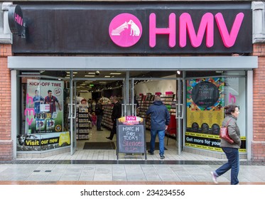 DUBLIN, IRELAND OCTOBER 3, 2014: A HMV Store. HMV Retails Music, Film, Games And Technology Products. It Has 120 Stores In The UK, 110 Locations In Canada And Is Rebuilding Its Presence In Ireland.