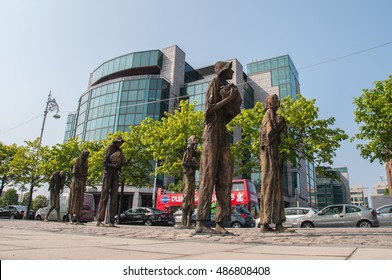 DUBLIN, IRELAND - Sept 20, 2012: Dublin City, Ireland. Dublin Is The Capital And Largest City Of Ireland.  IFSC Dublin Ireland. Great Irish Famine Memorial Sculpture.