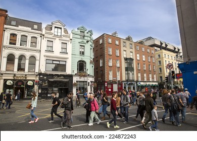 Dublin, Ireland - September 13: View of the streets in central Dublin, Ireland on September 13, 2014.