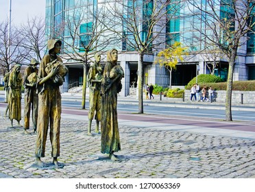 Dublin, Leinster/Ireland - 11/13/2018: Great Famine Statues At Riverside In Docklands Of Dublin