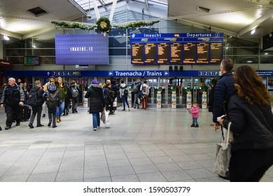 DUBLIN, REPUBLIC OF IRELAND - NOVEMBER 29, 2019: People Inside Connolly Railway Station In Dublin, Republic Of Ireland