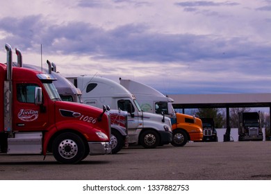 Dublin, Virginia United States 3-11-2019 Tractor Trailers At A Truck Stop Fuel Station