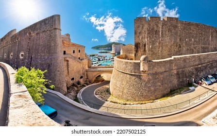 Dubrovnik City Walls And Harbor View, UNESCO World Heritage Site In Dalmatia, Croatia