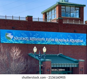 DUBUQUE, IOWA, March 15, 2022–Landscape Photo Of Entrance To National Mississippi River Museum And Aquarium At The Port Of Dubuque Taken On Sunny Day.