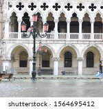 Ducal Palace also called Palazzo Ducal in Italian Language in Venice and high water during the flood