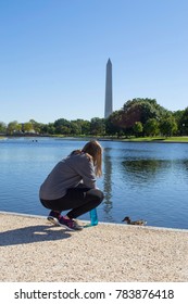 duck and girl, visiting Washington DC