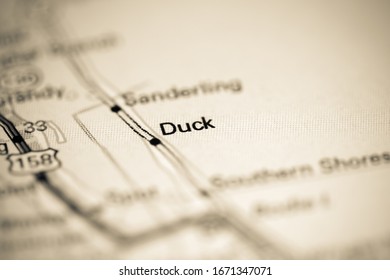 Duck. North Carolina. USA On A Geography Map