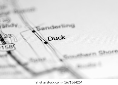 Duck. North Carolina. USA On A Geography Map