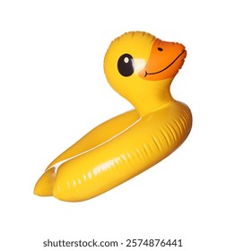 Duck shaped inflatable ring isolated on white. Beach accessory