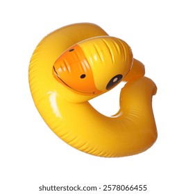 Duck shaped inflatable ring isolated on white. Beach accessory