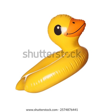 Duck shaped inflatable ring isolated on white. Beach accessory