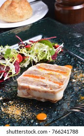 Duck Terrine With Salad On Dark Slate 