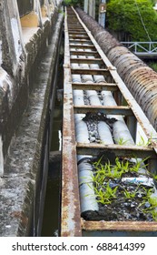 Duct Bank Old Water Pipe Line Beside The Concrete Bridge,THAILAND.
