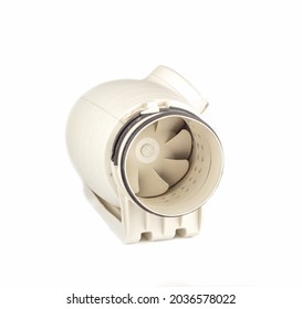 The Duct Fan, A Component Of Such Supply And Exhaust Systems, Is Isolated On A White Background.