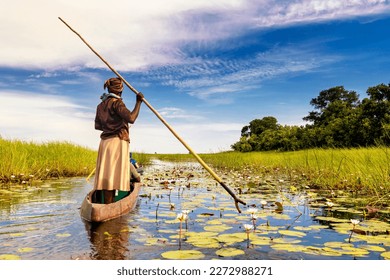 In the dugout canoe through the Okavango Delta, Botswana