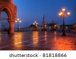 Duks palace on st. Marks square in Venice Italy - piaza san marco at dawn with streets lights turned on