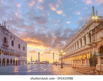 Duks palace on st. Marks square, Venice Italy at dawn. This image is toned.