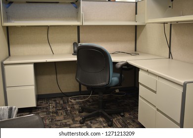 Dull Office Empty Desk With Chair Neutral Colors Without People