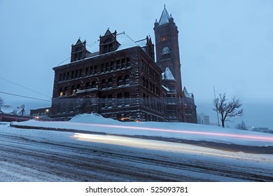 Duluth Architecture During Snow Storm. Duluth, Minnesota, USA