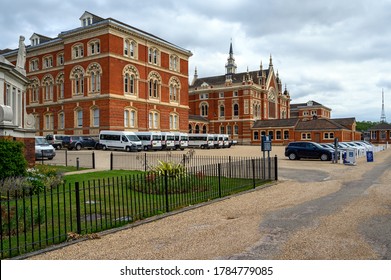 Dulwich College, Greater London / UK - Jul 19 2020: Dulwich College Boys School. View Of The Barry Buildings And North Gravel Parking Seen From The Main Entrance. Dulwich Is In South London.