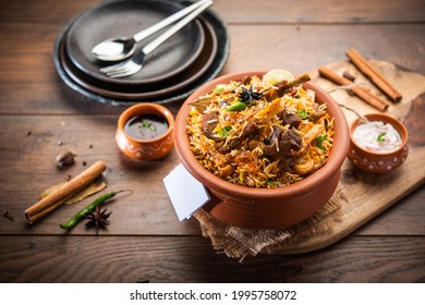 Dum Handi Mutton Biryani or gosht pilaf is prepared in an earthen or clay pot called Haandi or 1 kilo size. Popular Indian non vegetarian food