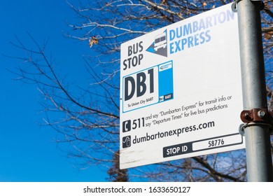 Dumbarton Express Sign. Dumbarton Express Is A Regional Public Transit Service Inconnecting Alameda, San Mateo, And Santa Clara Counties Via The Dumbarton Bridge - Palo Alto, CA, USA - 2020