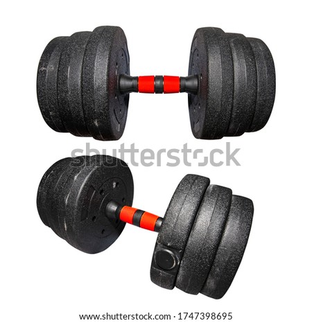 Dumbbell, exercise equipment, muscles, various parts of the body.white background Embedded with path For easy editing
