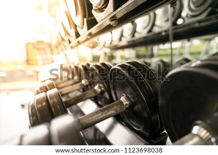 Dumbbell set for freeweight training and body building in gym 