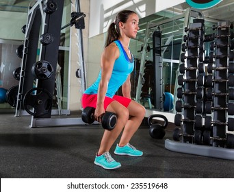 Dumbbell Squat Woman Workout Exercise At Gym