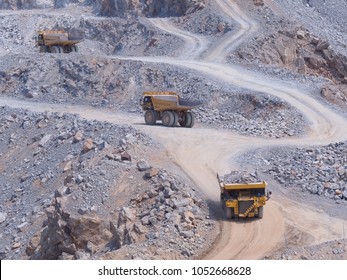 Dump Truck In Limestone Mining, Quarry.