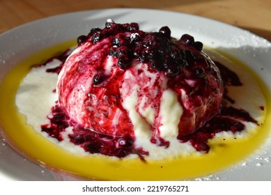 A Dumpling Filled With Blueberries, Typical Czech Food, Dish, Sweet Tooth, Traditional, Melted Butter, Yoghurt, Ingredients, Wild Berries, Whipped Cream, Bohemia, European, Cranberries, Touristic Menu
