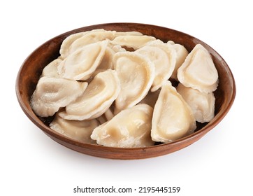 Dumplings with filling isolated on white background. Varenyky, vareniki, pierogi, pyrohy with filling. With clipping path.